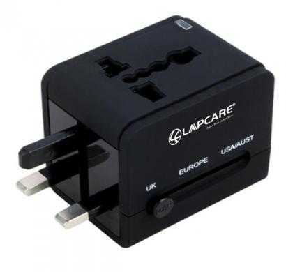 lapcare international plug adapter with usb - black